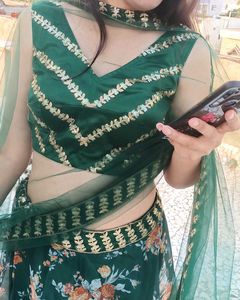 Beautiful Emerald Green Floral Lehenga For Womens