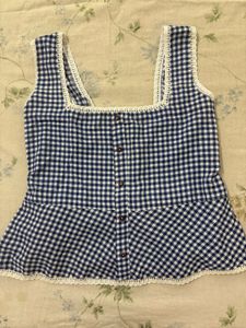 Gingham Print Blue Top