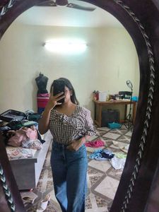 Cute Brown Gingham Top