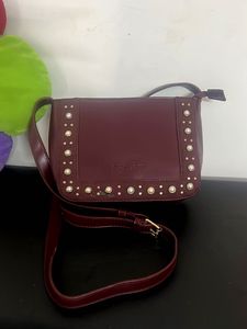Burgundy Sling Bag with Pearl Detail