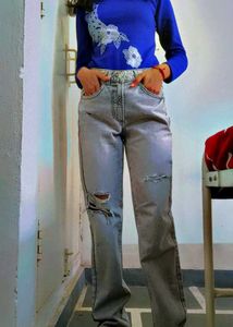 Damage Straight Jeans