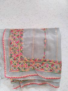 Elegant Embroidered Saree &amp; Blouse Set