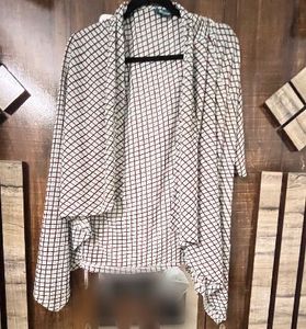 Oversized Checkered Open Front Cardigan