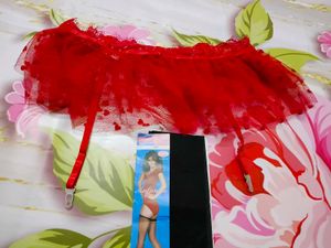 (810]Red Heart Tulle Garter Belt