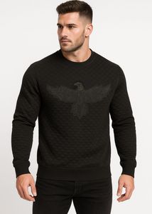 Stylish Black Quilted Sweatshirt with Eagle