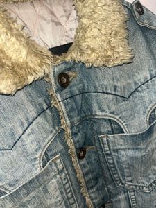Denim Jacket with Fur Collar