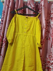 Vibrant Yellow Cold Shoulder Maxi Dress