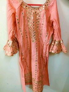 Peach Embellished Kurta And Palazzo
