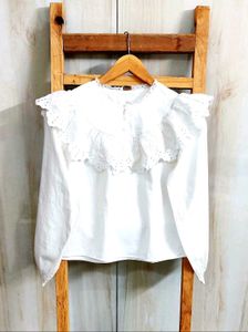 White Frill Design Cotton Top Size-38