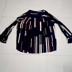 Navy/ Multicolour Mandarin Collar High -low Top