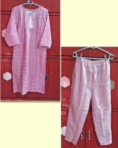Pink Printed Kurta Set Size 42 inches