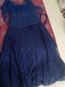 Navy Lace Dress with Beaded Sleeves