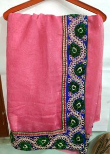 Pink Sari with Decorative Border