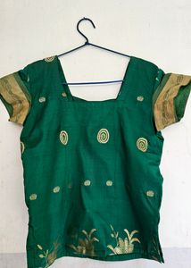 Ethnic Skirt &amp; Blouse Green | Pattupavada