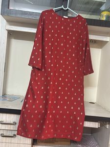 Elegant Red Embroidered Kurta with tag