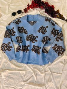 oversized blue Print Sweater