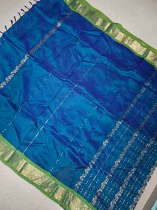 Blue &amp; Green Pure Kanchi Pattu Silk Saree