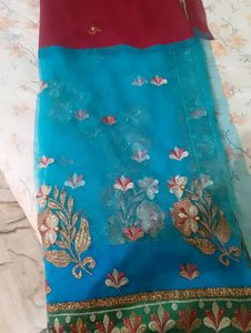 Red And Cyan Saree