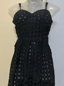 ZARA branded padded cute Black Eyelet Dress