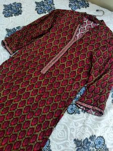 Libas Kurta Red Patterned Long Length
