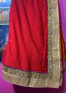 Elegant Red,Yellow & Gold Embellished Saree
