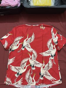 Red Crane Print Top