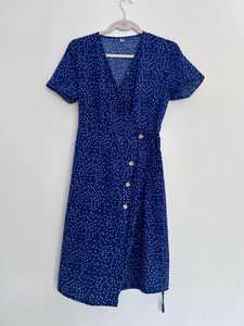 Blue Polka Dot Wrap Dress