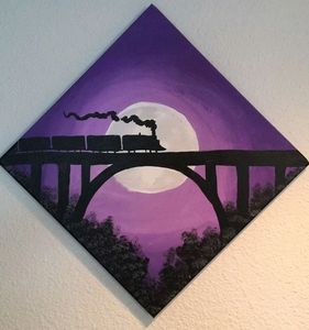 Night View Train Painting With Stand