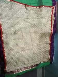 GoldenBeige Patterned Dupatta- Red&Gold lace borde