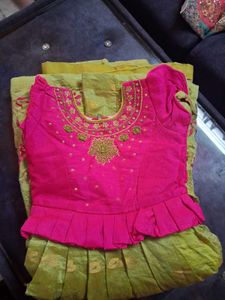 Girls Pink and Green Embroidered Frock