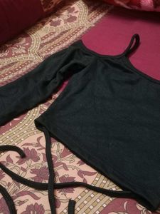 Stylish Black Off Shoulder Stape Top