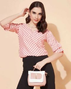 Polka Dots Printed Casual Pink Top for Women🩷✨