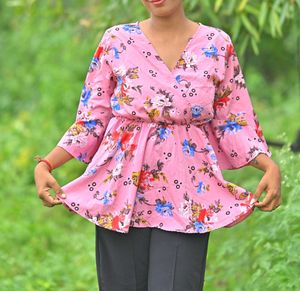 Floral Print Pink Blouse
