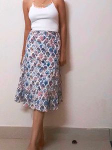 Floral Print Midi Skirt With Front Slit