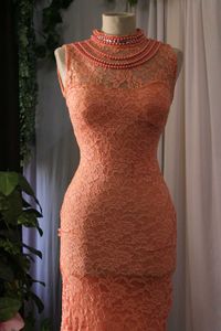 Peach Lace High Neck Cocktail Dress