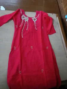 Beautiful Red Kurta And Organza Duppata