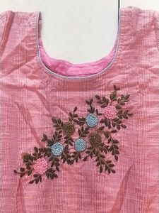 Embroidery Patch Work Kurta Pink