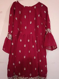 Red Sharar Set Without Dupatta