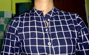Navy &amp; White Checked Button-Down Dress