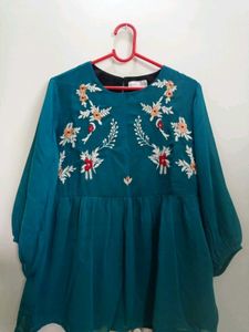 Embroidered Teal Top
