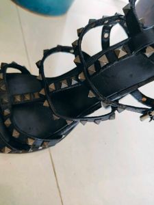 Real Leather Studded Sandals 10cm Heel