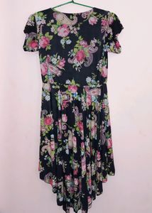 Women's Umberlla Cut Floral Print Black Frock