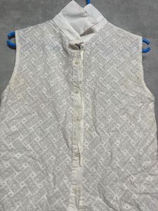 White Embroidered Sleeveless Top