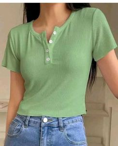 Ribbed Button-Front Crop Top