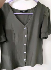Olive Green Button-Down Blouse