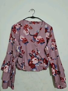 Floral Print Wrap Top