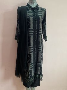 Elegant Black Printed 3 Pcs Set