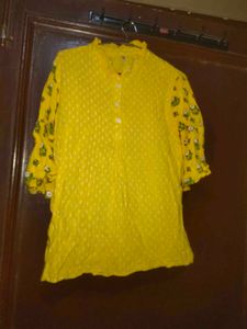 Combo Of Yellow Kurta Top And Shirt Check