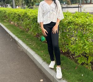 white stylish top with front slit