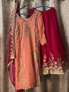 Elegant Peach & Magenta Sharara Suit